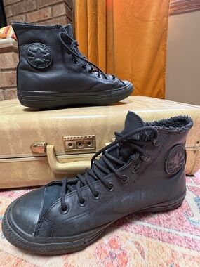 Converse All Star Black High-Top Sneakers with Fleece Lining Leather